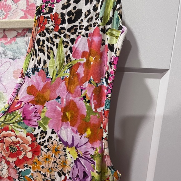 JOHNNY WAS NWT AUTHENTIC WILD GARDEN HIGH SLIT KNIT CAP SLEEVES MIDI DRESS - Picture 7 of 16